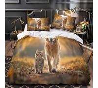 paseando a un perro dorado Impresión 3D 3 piezas cubrecama Lindo estilo de compañía de mascotas funda de colchón microfibra morbida cierre cremallera para bebés chicos hombres Super king（260x220cm）