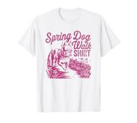 Paseo de perro rosa primavera bulldog francés retro Camiseta