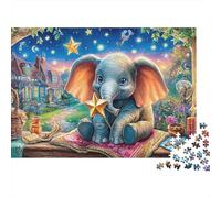 Paseo Globo Elefante Puzzle 1000 Piezas Adultos Elefante Sosteniendo Varita Estrella Premium Grueso Vibrante Desafiante Duro Regalo 70x50cm
