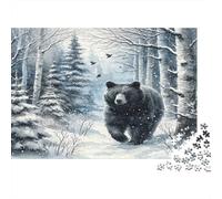 Paseo Invernal del Oso: Oso Negro Colorido en un Bosque nevado. Rompecabezas de 1000 Piezas para Adultos. Juegos educativos clásicos para el Desarrollo Cerebral. 70x50cm/1000 Piezas.