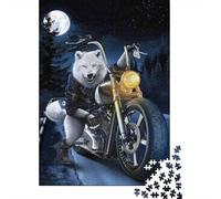 Paseo Nocturno de Motociclista Lobo Rompecabezas 1000 Piezas Desafío Imposible Juego Difícil Adultos Familia Ilustrados Regalo Familiar Papel 70x50cm/1000pcs