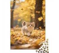 Paseo otoñal de un Gatito Puzle 1000pcs Cartón Ecológico para Niños +14 - Alta Definición Decoración Hogar Duradero 38x26cm/1000pcs