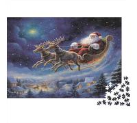 Paseo Volador de Santa Claus 1000 Piezas Cartón Resistente Rompecabezas Clásicos para Adultos Niños Imposible Difícil Desafío Descompresión Y Decoración De Paredes Idea De Regalo 52x38cm/1000pcs