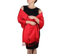 Pashmina bufanda femenina- Acabado de borlas - Percha gratuita - Más de 20 colores - Hecho de mano (Rojo)