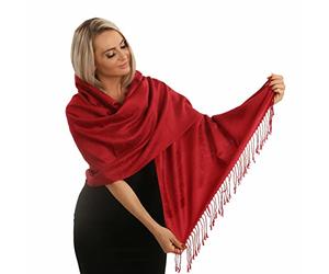 PashminaShine - Bufanda Suave Como la Seda de Cachemira, Ligera de Verano Para Hombre y Mujer - Pashmina y Chal - Regalos Para Mujeres - Rojo