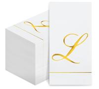 Pasimy 100 servilletas con inicial monograma, servilletas de papel con letras doradas, desechables, elegantes, para boda, despedida de soltera, vacaciones, fiesta de cumpleaños, decoración de vajilla