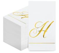 Pasimy 100 servilletas con inicial monograma, servilletas de papel con letras doradas, desechables, elegantes, para boda, despedida de soltera, vacaciones, fiesta de cumpleaños, decoración de vajilla
