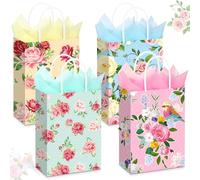 Pasimy 24 bolsas de regalo para fiesta de té a granel con papel de seda, vintage, floral, dulces, dulces, bolsas con asas, regalos de fiesta de té de flores, regalos de fiesta para niñas, niños