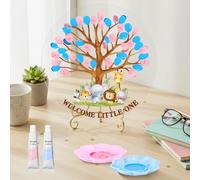 Pasimy Árbol de Huellas Dactilares para Revelación de Género Niño o Niña Ideas para Fiestas Libro de Invitados para Baby Shower Juego para Fiestas Suministros de Decoración para Revelación de Género