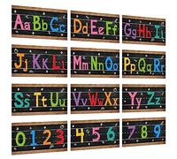 Pasimy Juego de 12 tiras de tablón de anuncios del alfabeto, póster del alfabeto y números, letras ABC, decoración de aula para preescolar, jardín de infantes, niños, incluyendo números del 0 al 9