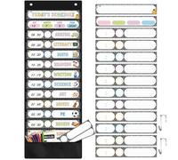 Pasimy Tabla de bolsillo con 31 tarjetas reutilizables y 14 bolsillos, cuaderno de composición, decoración de aula, tabla de horarios de composición para escuela, oficina, hogar, actividades