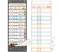 Pasimy Tabla de bolsillo con 31 tarjetas reutilizables y 14 bolsillos, cuaderno de composición, decoración de aula, tabla de horarios de composición para escuela, oficina, hogar, actividades