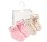 PASINI FASHION 2 pares de calcetines para bebé con cachemira, colección Baby - Suaves y cálidos, en caja de regalo, Rosa-Beige New Box, 0-6 meses
