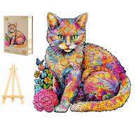 PASJO Rompecabezas de madera para adultos gato 300 piezas 34,4x33,8 cm Piezas con forma de animales Creative Jigsaw Caja de madera Mini-caballete