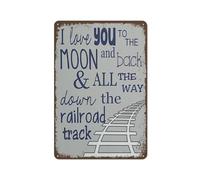Paskond Letrero de lata con texto en inglés "I Love You to The Moon and Back and All The Way Down The Railroad Track", 30,5 x 40,6 cm, metálico, vintage, decorativo, para regalo de café en casa