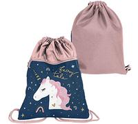 PASO Backpack Premium - Mochila escolar para zapatos, zapatos, zapatillas de unicornio, Colores rosa y azul marino, Bolsa para zapatos