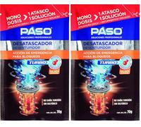 PASO - Desatascador Turbo Tuberías Químico - Microperlas - Todo tipo de problemas de tuberías y desagües - Monodosis 70gr (Paquete de 2)