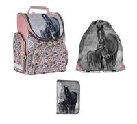 PASO Juego de 3 mochilas escolares, con bolsa de deporte y estuche relleno, caballos, 3, Clásico