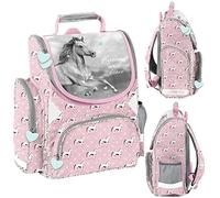 PASO Mochila escolar Caballo, Rosa y gris