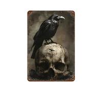 PASOFENE Póster de metal con diseño de cuervo sentado en una calavera, decoración moderna de bar, 30 x 20 cm