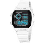 PASOY Relojes digitales multifunción para hombre, cronómetro, cronómetro, cuenta regresiva, retroiluminación, resistente al agua, Blanco a, Deportes