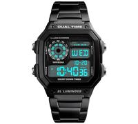 PASOY Relojes digitales multifunción para hombre, cronómetro, cronómetro, cuenta regresiva, retroiluminación, resistente al agua, Negro -, M, Moda