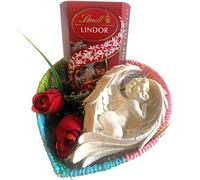 Pasqua 2024 - Cesto + 200gr Doppio Cioccolato + Statua In Resina Angelo (Angelo sdraiato tre ali 18x10.5cm)