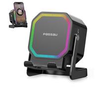 Passau Altavoz de inducción inalámbrico todo en 1, altavoces Bluetooth con soporte para teléfono para iPhone/Android/iPad, BT5.4, sonido estéreo, 7 luces RGB, tiempo de reproducción de 12 horas