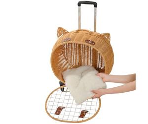 Passeggino Per Gatti - Trasportino Cani con Ruote in | Carrello Arieggiato Manico Telescopico - Trasporto Cuccioli Coniglietti Esterno, Ideale per Passeggiate Shopping Viaggi Picnic, Design Vin