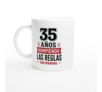 PassionCadeau Taza Cumpleaños 35 Años Rompiendo Las Reglas Sin Manual | Taza Humor 35 cumpleaños - Idea de Regalo Original