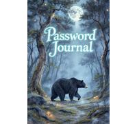 Password Journal with Black Bear in Enchanted Forest - Mystical Nighttime Notebook for Secure Logins - Glowing Moon & Fireflies Aesthetic Keeper