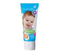 Pasta de dientes en dentición Brush-Baby para bebés y niños | Dentición | 0-2 años | Sabor a manzana, con camomila calmante. Xilitol y flúor para dientes fuertes, encías sanas y aliento fresco | 50 ml