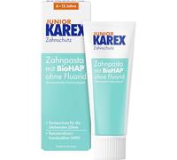 Pasta de dientes Junior KAREX - 1 x 65 ml - Protección contra la caries para niños a partir de 6 años con BioHAP - para las necesidades especiales de cambio de dientes de los niños - repara pequeños