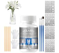 Pasta de Grabado para Vidrio, Glass Etching Cream, Pasta para Grabar Cristal, 4PCS Plantillas de Pegatinas, Diseños en Superficies de Vidrio, Personaliza tu Artesanía en Superficies de Vidrio, 80g