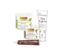 Pasta de pistacho + pasta de avellana + jarabe de glucosa + 1 bolígrafo de chocolate