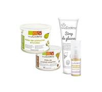 Pasta de pistacho + pasta de avellana + jarabe de glucosa + polvo iridiscente dorado