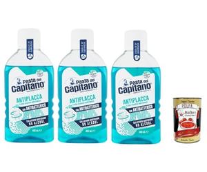 Pasta del Capitano Collutorio Antiplacca - Agua bucal antiplaca, higiene bucal 3 x 400 ml + Polpa italiana Gourmet 400 g