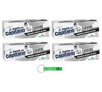 Pasta del Capitano Dentifricio Carbone - Pasta de dientes (4 unidades, carbón vegetal, blanqueador natural, pasta negra, 100 ml, incluye llavero Beni Culinari gratuito)