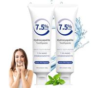 Pasta dental con hidroxiapatita, 7,5% de nano hidroxiapatita, blanqueadora fortalecedora y protectora del esmalte dental, aliento fresco de larga duración, cuidado de dientes sensibles - 2 unidades
