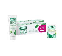 Pasta dental GUM BIO | Con certificado orgánico y vegano | 99% ingredientes naturales | Sabor menta suave | Protección contra caries | 2x75ml + 1 muestra gratis