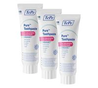 Pasta dental TePe Pure, sin sabor, pasta dentífrica con flúor muy suave de uso diario para encías muy sensibles y sequedad bucal, nivel de flúor adecuado para la edad (Paquete de 3)