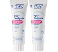 Pasta dental TePe Pure, sin sabor, pasta dentífrica con flúor muy suave de uso diario para encías muy sensibles y sequedad bucal, nivel de flúor adecuado para la edad (Paquete de 2)