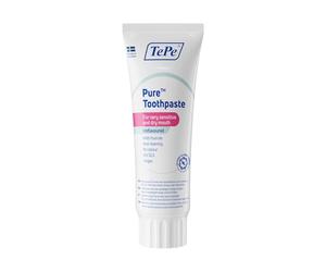 Pasta dental TePe Pure, Sin sabor | Pasta dentífrica con flúor muy suave de uso diario para encías muy sensibles y sequedad bucal