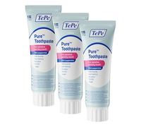 Pasta dentífrica TePe Pure, menta suave, pasta dentífrica con flúor muy suave de uso diario para encías sensibles y sequedad bucal, nivel de flúor adecuado para la edad (Paquete de 3)