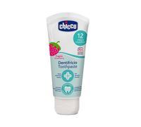 Chicco Pasta de Dientes de Fresa para Dientes Sensible de Baja Abrasión con Flúor, Xilitol, Sin Conservantes, Ayuda a Prevenir Caries y Eliminar Placa - Pasta de Dientes para Niños +1 Año, 50 ml