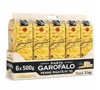 Pasta Garofalo Penne Rigate Nº70 500g, Pasta Italiana, Pasta alimenticia de sémola de trigo duro, Contiene gluten, Puede contener trazas de soja, Tiempo de cocción 11 minutos, 6 Paquetes de 500 gr