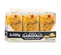 Pasta Radiatori Garofalo Pasta Nº87 500g, Pasta Italiana, Pasta alimenticia de sémola de trigo duro, Contiene gluten, Puede contener trazas de soja, Tiempo de cocción 8 minutos, 3 Paquetes de 500 gr
