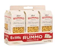 Pasta Rummo Fusilli Nº48 500g, Pasta Italiana, Pasta alimenticia de sémola de trigo duro, Contiene gluten, Puede contener trazas de soja, Tiempo de cocción 9 minutos, 6 Paquetes de 500 gr