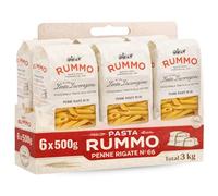 Pasta Rummo Penne Rigate Nº66, Pasta Italiana, Pasta alimenticia de sémola de trigo duro, Contiene gluten, Puede contener trazas de soja, Tiempo de cocción 11 minutos, 6 Paquetes de 500 gr