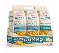 Pasta Rummo Penne Rigate SIN Gluten Nº66, Pasta Italiana, Pasta alimenticia con harina de arroz integral y maíz, Sin gluten, Elaboración lenta, Tiempo de cocción 12 minutos, 3 Paquetes de 400 gr